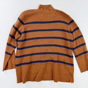 Nom Maternity Rust Brown and Navy Striped Mock Neck Sweater
